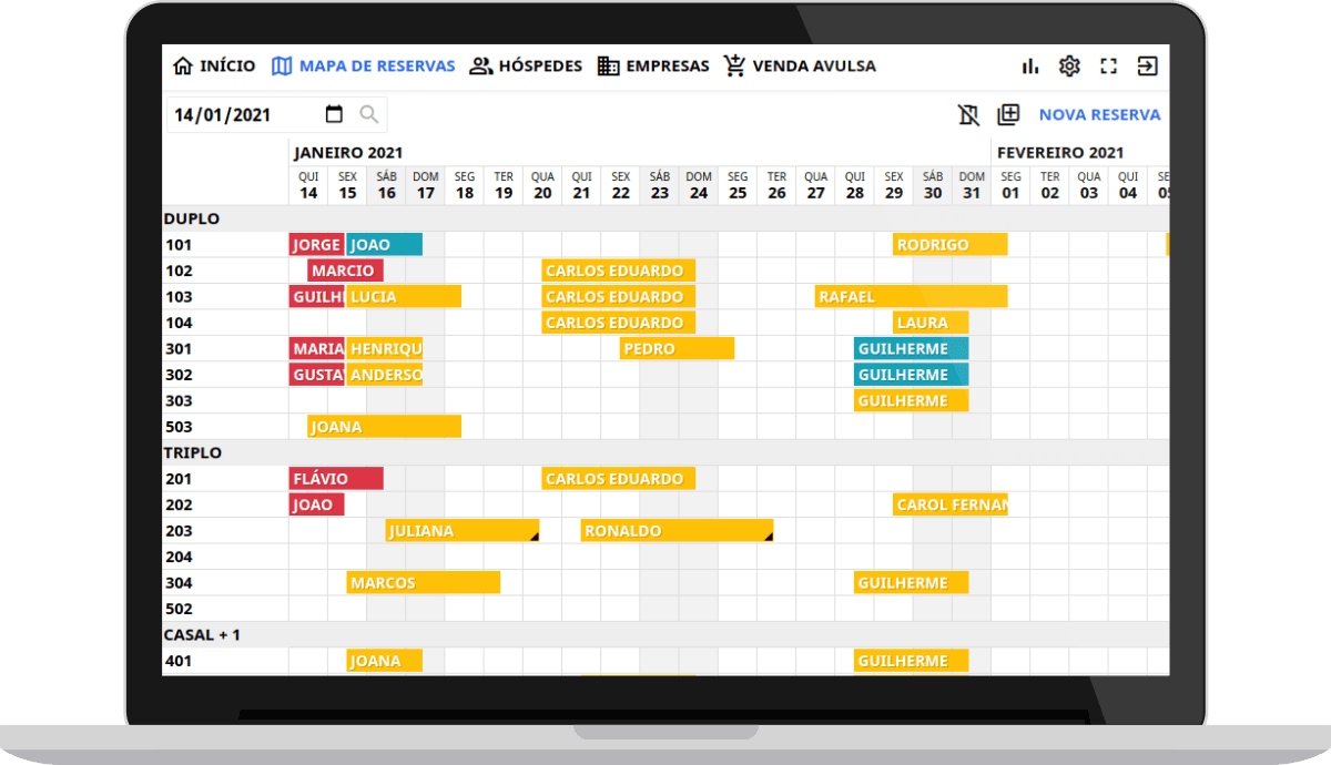 Sistema para hotel com Mapa de Reservas